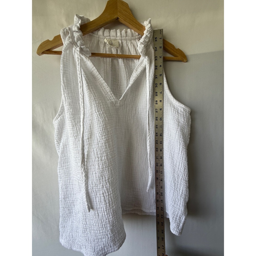 Joie White Cotton Double Gauze Ruffle Tie Neck Sleeveless Blouse XL - Picture 6 of 6
